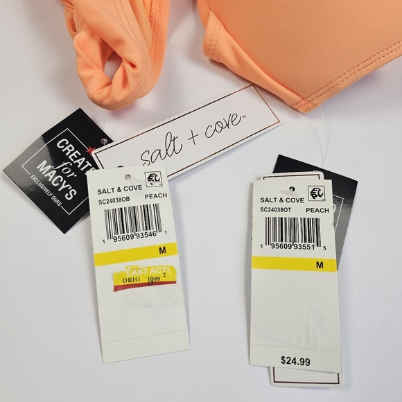 Salt + Cove Women's Juniors' Ruffle Strap & Side Tie Bikini Set Peach Size M - Picture 15 of 16